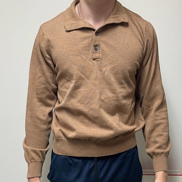 MENS SWEATER M PULLOVER LONG SLEEVE TAN BROWN MEDIUM GRANDPACORE BUTTONS… - Picture 1 of 13